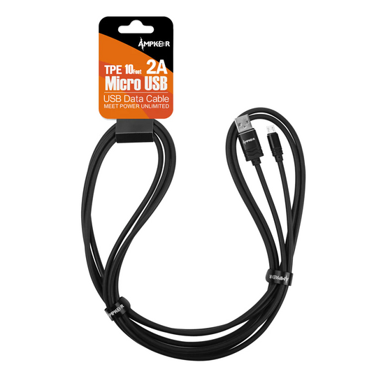 Loose 10 Feet USB to MICRO Cable - Black  Black