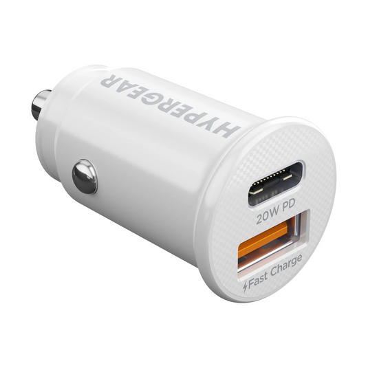 HyperGear mini 20W PD + 18W USB Car Charger White Universal WHITE