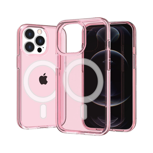 For iPhone 15 Pro Max / Ultra [Magnetic Circle] Compatible Glitter Ultra Thick 3mm Transparent Hybrid Case Cover - Pink