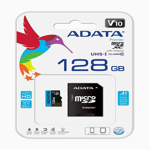 ADATA Premier 128GB MicroSDHC/SDXC UHS-I Class 10 V10 A1 Memory Card with Adapter Read up to 100 MB/s (AUSDX128GUICL10A1-RA1)