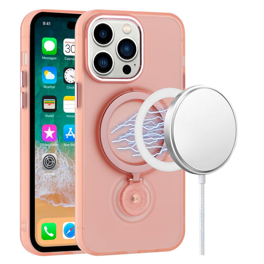 For Samsung Galaxy s21 Plus s30 Plus Hoop Kickstand [Magnetic Circle] HD Transparent Chrome Hybrid - Pink