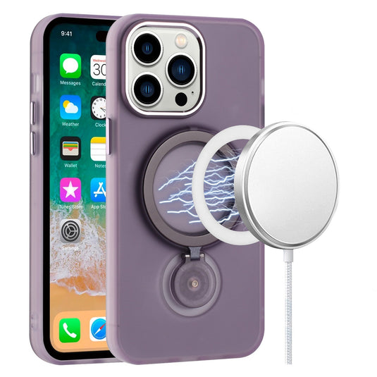 For Samsung Galaxy S21/S30 6.3inch Hoop Kickstand [Magnetic Circle] HD Transparent Chrome Hybrid - Purple