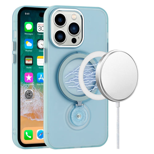 For Samsung Galaxy s21 Plus s30 Plus Hoop Kickstand [Magnetic Circle] HD Transparent Chrome Hybrid - Sky Blue