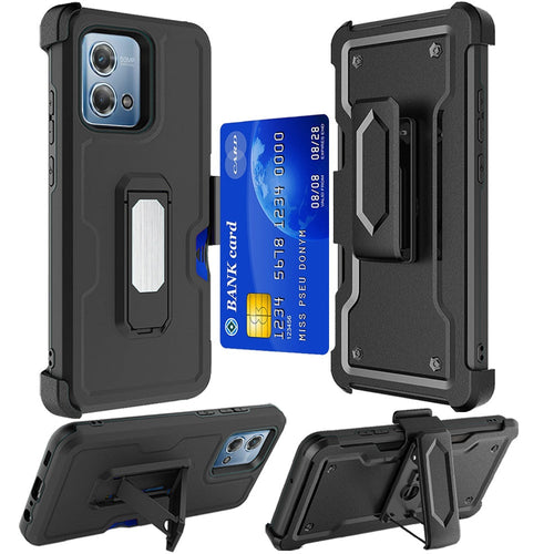 For Motorola G Stylus 5G (MultiCarrier 6.6 16MP Camera) 2023 CARD Holster with Kickstand Clip Hybrid Case Cover - Black Motorola G Stylus 5G (2023) 6.6 Multi Carrier Black