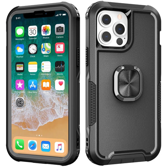 For Apple iPhone 11 (XI6.1) Superior 3in1 Magnetic Ring Stand Case Cover - Black