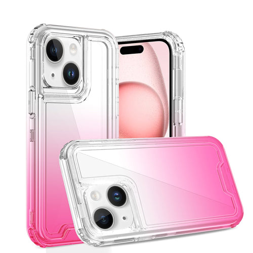 For iPhone 15 Pro 3in1 Two Tone Shockproof Transparent Hybrid Case - Clear + Pink