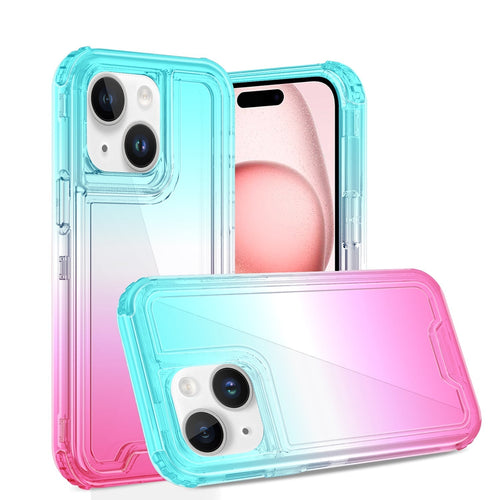 For iPhone 13 Pro Max 3in1 Two Tone Shockproof Transparent Hybrid Case - Light Blue + Pink