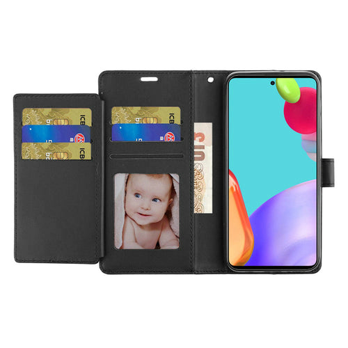 For Galaxy A52 5G Wallet ID Card Holder Case Cover - Black Galaxy A52 5G Black