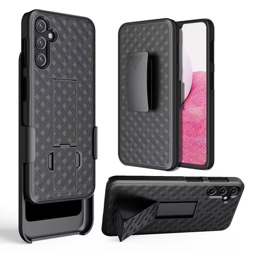 For Samsung Galaxy S21/S30 6.3inch Weave Premium 3in1 Combo Holster Kickstand Case Cover - Black