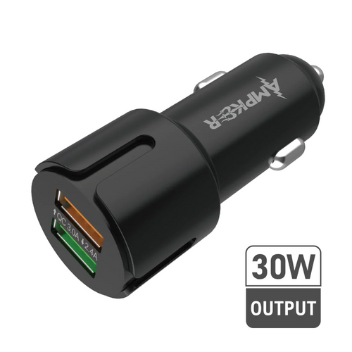 2.4A / QC 3.0 Single Black Car Adapter with DUAL USB Ports  Black