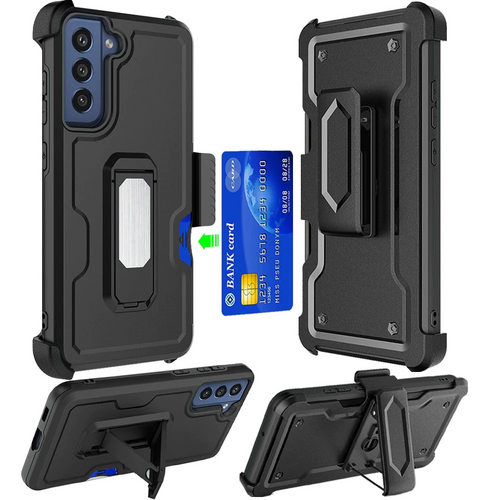 For Samsung Galaxy S22 CARD Holster with Kickstand Clip Hybrid Case Cover - Black Samsung Galaxy S22 Black