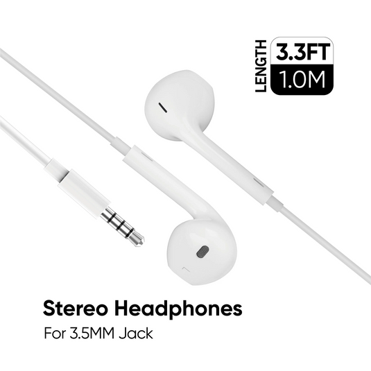 Stereo Handsfree Headphones For 3.5mm Jack - 3.3FT / 1M - White  White