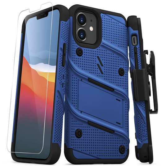 ZIZO BOLT Series iPhone 12 Mini Case with Tempered Glass - Blue & Black iPhone 12 Mini Blue & Black