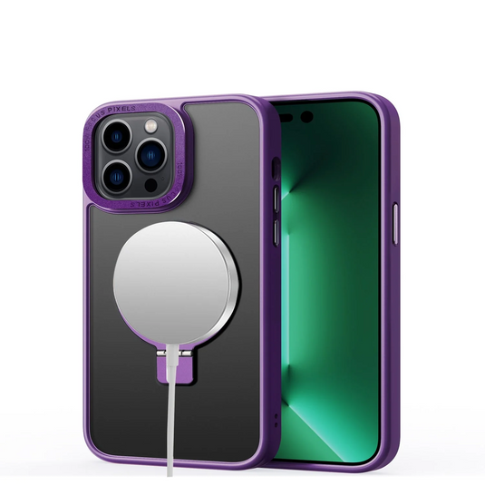 For Apple iPhone 14 6.1 [Magnetic Circle] Compatible Metal Surrounded Ring Stand Hybrid Case Cover - Purple