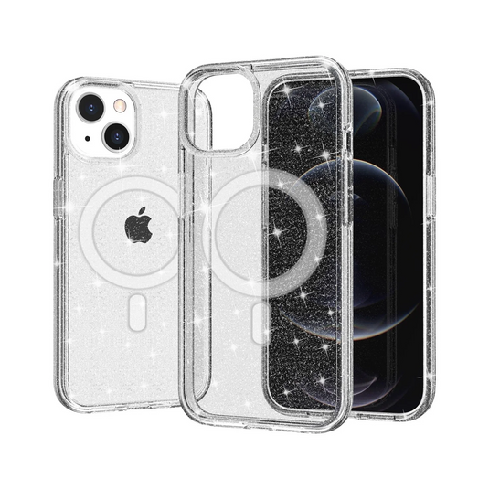 For Apple iPhone 14 PRO 6.1 [Magnetic Circle] Compatible Glitter Ultra Thick 3mm Transparent Hybrid Case Cover - Clear