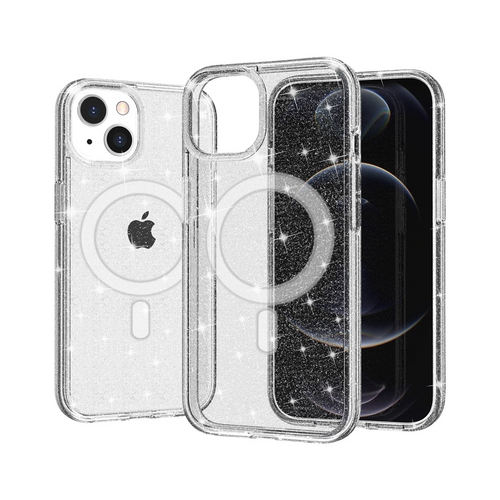 For Apple iPhone 14 6.1 [Magnetic Circle] Compatible Glitter Ultra Thick 3mm Transparent Hybrid Case Cover - Clear