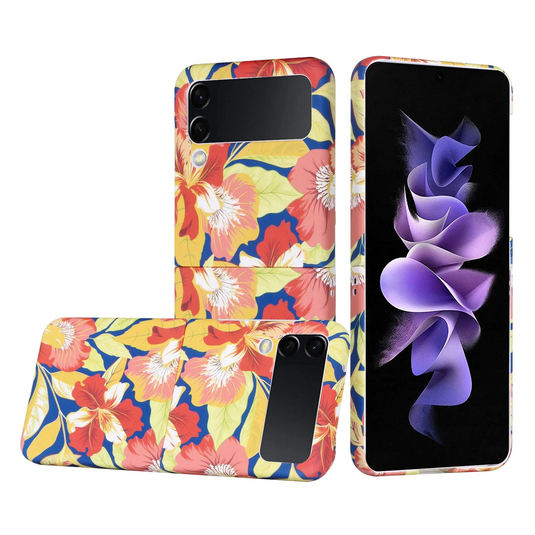 For Samsung Galaxy Z Flip 4 Bliss Floral Solid Design Hybrid Cover Case - Floral A Samsung Galaxy Z Flip 4 A