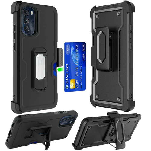 For Apple iPhone 14 PRO 6.1 CARD Holster with Kickstand Clip Hybrid Case Cover - Black Apple iPhone 14 Pro Black