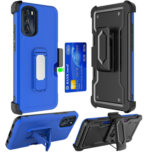 For Apple iPhone 14 PRO 6.1 CARD Holster with Kickstand Clip Hybrid Case Cover - Dark Blue Apple iPhone 14 Pro Dark Blue