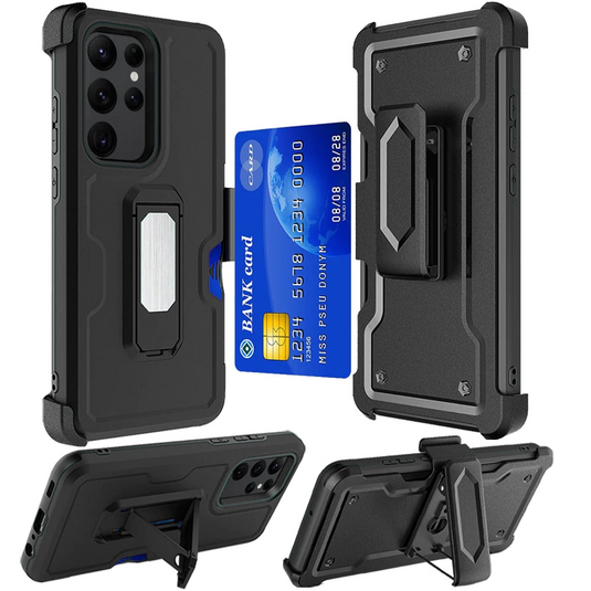 For Samsung S23 CARD Holster with Kickstand Clip Hybrid Case Cover - Black Samsung Galaxy s23 Black