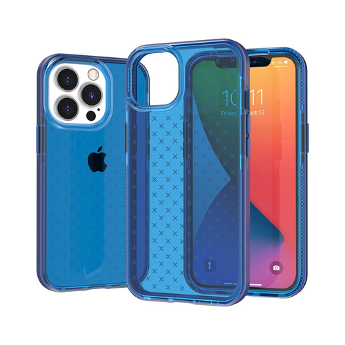 For iPhone 13 Pro Max CROSS Design Ultra Thick 3.0mm Transparent ShockProof Hybrid Case Cover - Blue Apple iPhone 13 Pro Max 6.7 Blue