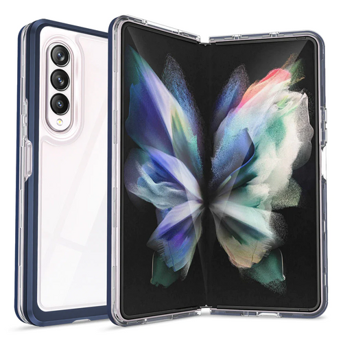 For Samsung Galaxy Z Fold 4 Colored Frame Bumper Silk Print PC TPU Hybrid Case Cover - Clear/Blue Samsung Galaxy Z Fold 4 Clear / Blue