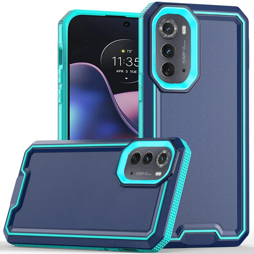 For Motorola Moto Edge (2022) Rank Tough Strong Modern Fused Hybrid Case Cover - Blue Motorola Edge (2022) Blue