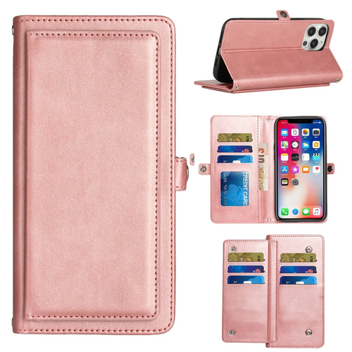 For Motorola Moto G Play 2023 Wallet Premium PU Vegan Leather ID Multiple Card Holder Money with Strap - Rose Gold Moto G Play 5G (2023) Rose Gold