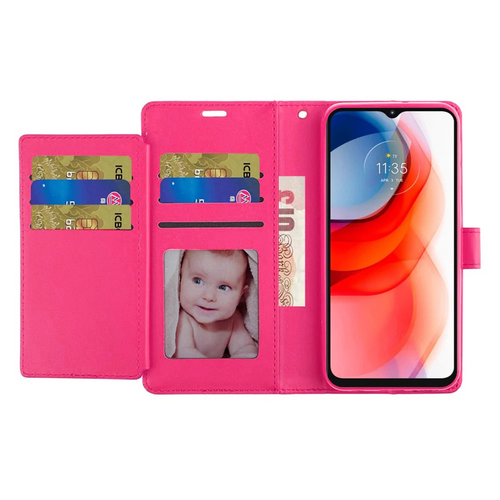 For Motorola Moto One 5G Ace Wallet ID Card Holder Case Cover - Hot Pink Motorola Moto One 5G Ace Hotpink